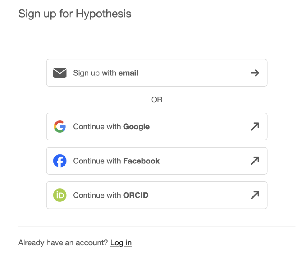 Hypothesis sign up page